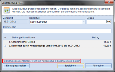 Korrektur einer wiederkehrenden Buchung