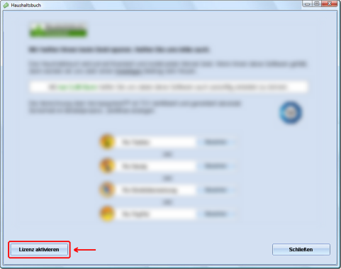 Haushaltsbuch Lizenz aktiveren